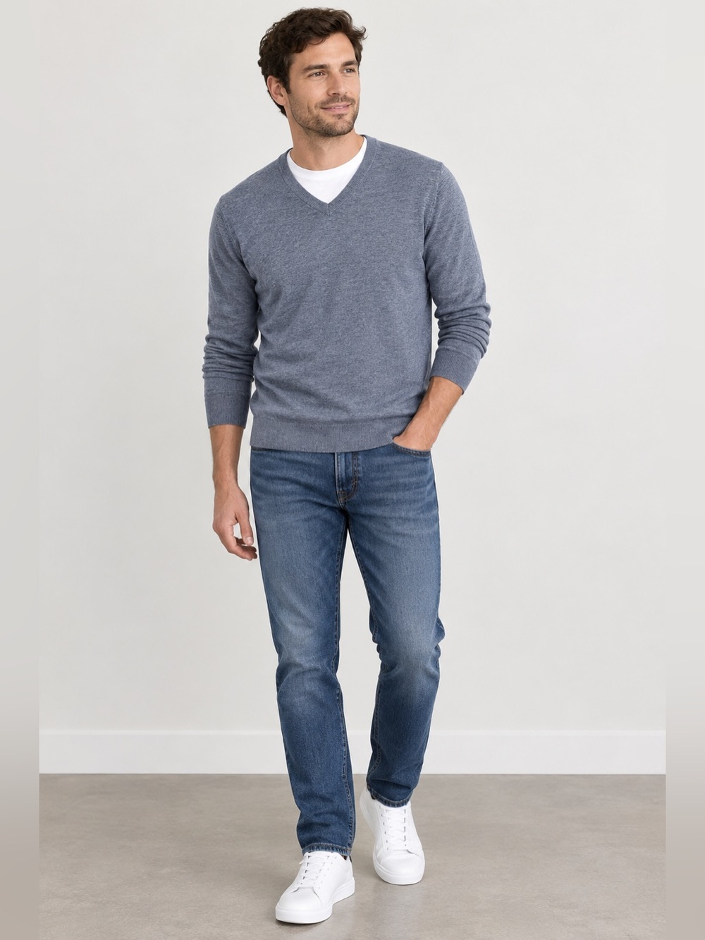Old Navy V neck long sleeve sweater heather blue grey NWT New In Bag